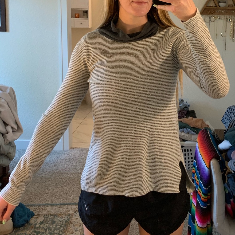 Cowl neck striped sweater